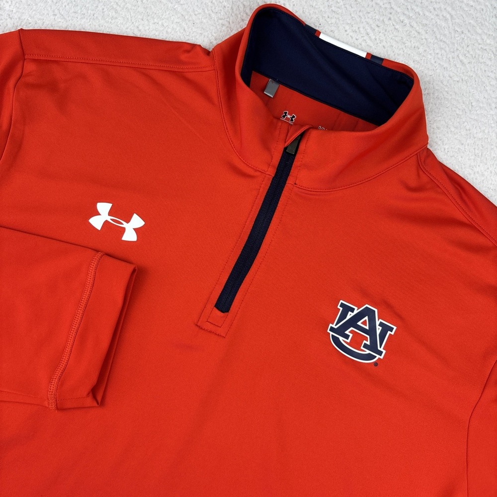 AUBURN TIGERS 1/4 Zip Pullover Mens Large Orange Golf Performance Stretch Q-Zip